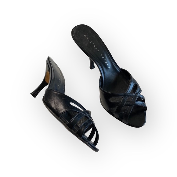 Martinez Valero ☻︎ Cut Out Heeled Mules Slides Sandal ☻︎ Black Leather ☻ 6.5M ☻︎ - Picture 12 of 16